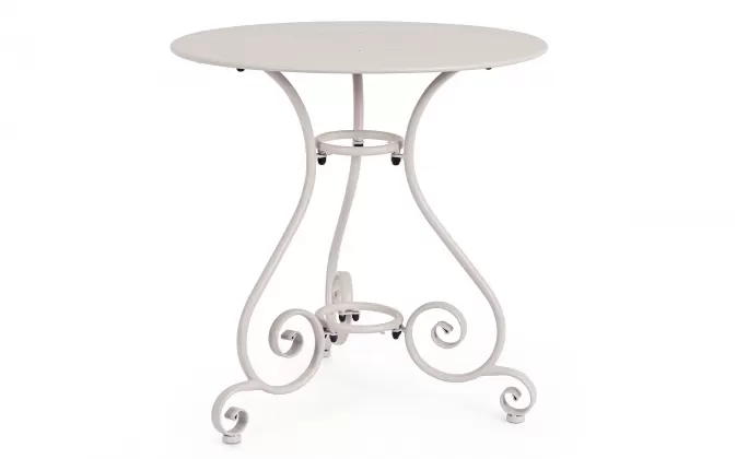 Jasnobeżowy okragły metalowy stolik prowansalski śr. 70 ETIENNE bizzotto