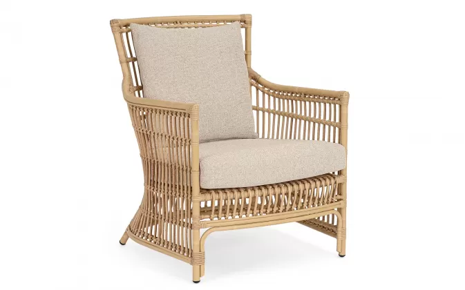 Klasyczny fotel ogrodowy na taras ADELMA aluminiowy powłoka drewnopodbna technorattan bizzotto