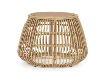 Klasyczny okragły stolik kawowy na taras ADELMA aluminiowy powłoka drewnopodobna technorattan bizzotto