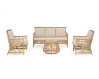 Klasyczny komplet wypoczynkowy na taras ADELMA aluminiowa powłoka drewnopodobna technorattan teak bizzotto