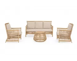 Klasyczny komplet wypoczynkowy na taras ADELMA aluminiowa powłoka drewnopodobna technorattan teak bizzotto