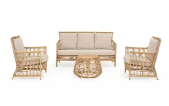 Klasyczny komplet wypoczynkowy na taras ADELMA aluminiowa powłoka drewnopodobna technorattan teak bizzotto