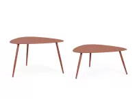 Ceglany zestaw stolików ogrodowych trójkątnych YVONNE 77,5x73,5 2 wysokości