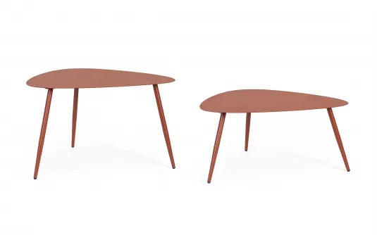 Ceglany zestaw stolików ogrodowych trójkątnych YVONNE 77,5x73,5 2 wysokości Ceglany zestaw stolików ogrodowych trójkątnych YVONNE 77,5x73,5 2 wysokości