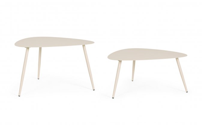 Jasnobeżowy zestaw stolików ogrodowych trójkątnych YVONNE 77,5x73,5 2 wysokości