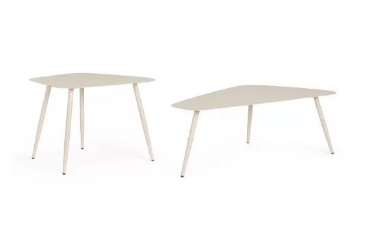 Jasnobeżowy zestaw stolików ogrodowych czworokatnych YVONNE 2 wysokości