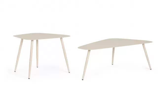 Jasnobeżowy zestaw stolików ogrodowych czworokatnych YVONNE 2 wysokości