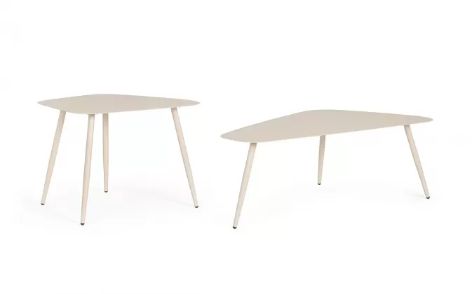 Jasnobeżowy zestaw stolików ogrodowych czworokatnych YVONNE 2 wysokości