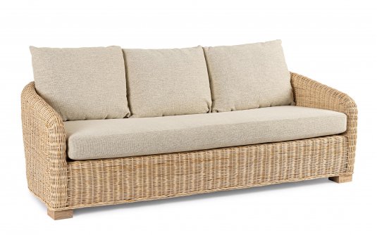 Sofa ogrodowa 3-osobowa z naturalnego rattanu CADICE z beżowymi poduszkami bizzotto Sofa ogrodowa 3-osobowa z naturalnego rattanu CADICE z beżowymi poduszkami bizzotto