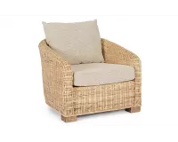 Fotel ogrodowy wypoczynkowy z naturalnego rattanu CADICE z beżowymi poduszkami bizzotto