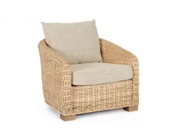 Fotel ogrodowy wypoczynkowy z naturalnego rattanu CADICE z beżowymi poduszkami bizzotto