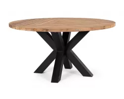 Okrągły stół Ø150 z drewna teakowego RODERICK nogi czarne
