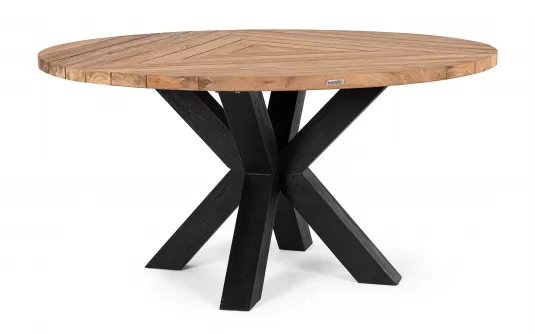 Okrągły stół Ø150 z drewna teakowego RODERICK nogi czarne