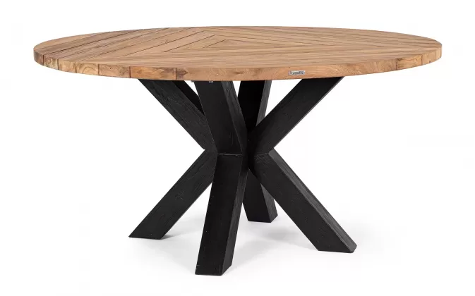 Okrągły stół Ø150 z drewna teakowego RODERICK nogi czarne