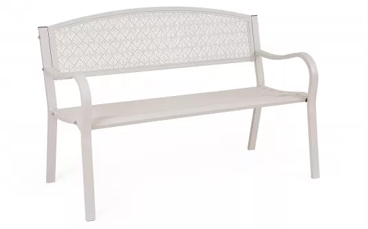 Beżowa ławka ogrodowa metalowa LIZETTE 123 cm szerokości