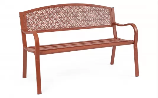 Ceglanoczerwona ławka ogrodowa metalowa LIZETTE 123 cm szerokości