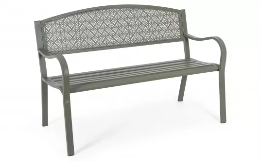 Oliwkowa ławka ogrodowa metalowa LIZETTE 123 cm szerokości