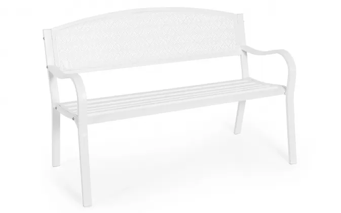 Biała ławka ogrodowa metalowa LIZETTE 123 cm szerokości