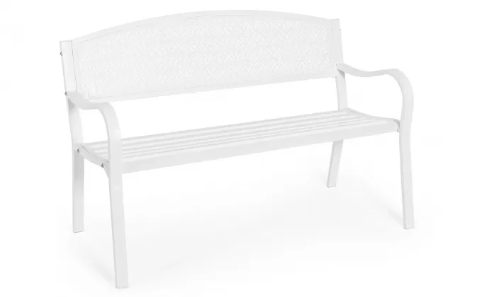 Biała ławka ogrodowa metalowa LIZETTE 123 cm szerokości