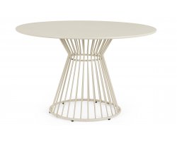 Jasnobeżowy okrągły stół ogrodowy Ø120 AUSTIN metalowy bistro balkon
