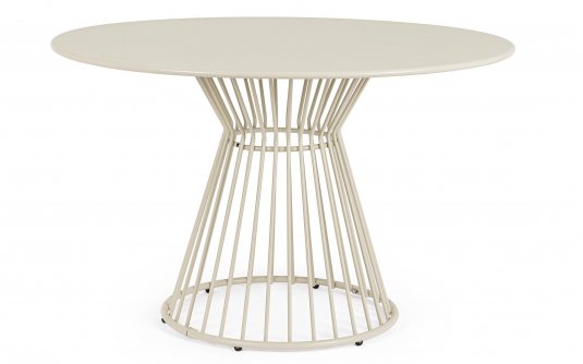 Jasnobeżowy okrągły stół ogrodowy Ø120 AUSTIN metalowy bistro balkon