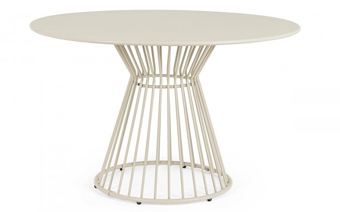 Jasnobeżowy okrągły stół ogrodowy Ø120 AUSTIN metalowy bistro balkon