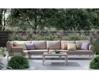 Modułowy beżowy narożnik na taras aluminiowy GERALD beżowe poduszki Olefin bolzano