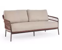 Brązowa sofa ogrodowa TALAIA z oplotem z liny poliprop w kolorze bordowobrązowym  / beżowe poduszki bizzotto