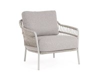 Szarobeżowy fotel ogrodowy TALAIA z oplotem z liny poliprop w kolorze bordowobrązowym  / beżowe poduszki bizzotto