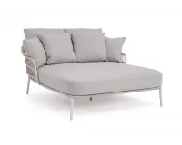 Jasnoszara 2-osobowa lezanka ogrodowa TALAIA stal / lina polipropylenowa / poduszki Olefin beżowe