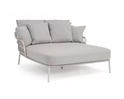 Jasnoszara 2-osobowa lezanka ogrodowa TALAIA stal / lina polipropylenowa / poduszki Olefin beżowe