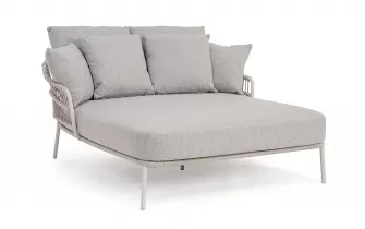 Jasnoszara 2-osobowa lezanka ogrodowa TALAIA stal / lina polipropylenowa / poduszki Olefin beżowe