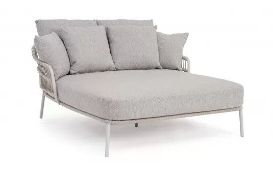 Jasnoszara 2-osobowa lezanka ogrodowa TALAIA stal / lina polipropylenowa / poduszki Olefin beżowe