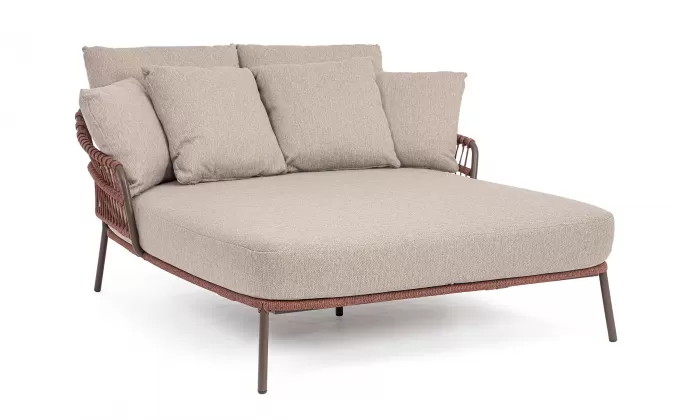 Brązowa 2-osobowa lezanka ogrodowa TALAIA stal / lina polipropylenowa / poduszki Olefin beżowe