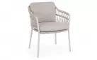 Jasnoszare krzesło obiadowe na taras TALAIA stal nierdzewna lina polipropylenowa poduszki Olefin