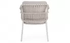Jasnoszare krzesło obiadowe na taras TALAIA stal nierdzewna lina polipropylenowa poduszki Olefin