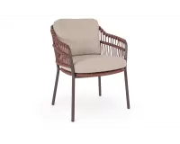 Brązowe krzesło obiadowe na taras TALAIA stal nierdzewna lina polipropylenowa poduszki Olefin