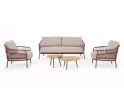 Brązowy zestaw sofa i fotele ze stolikami na taras TALAIA stal nierdzewna lina polipropylenowa teak