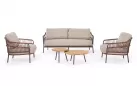 Brązowy zestaw sofa i fotele ze stolikami na taras TALAIA stal nierdzewna lina polipropylenowa teak