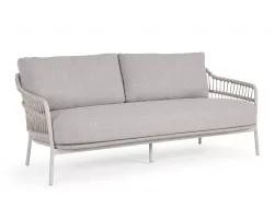 Jasnoszarobeżowa sofa ogrodowa TALAIA z oplotem z liny poliprop w kolorze beżowym / beżowe poduszki bizzotto