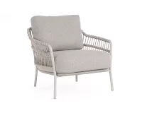 Szarobeżowy fotel ogrodowy TALAIA z oplotem z liny poliprop w kolorze bordowobrązowym  / beżowe poduszki bizzotto