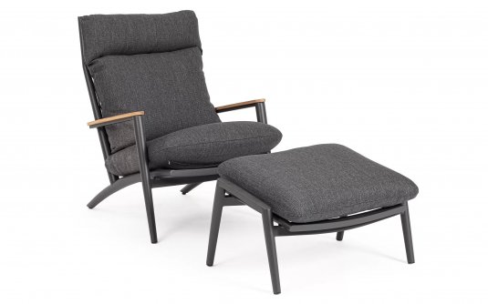 Fotel ogrodowy wypoczynkowy z podnóżkiem grafitowy IBISCO bizzotto