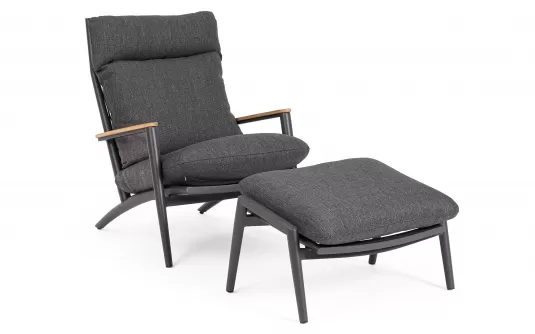 Fotel ogrodowy wypoczynkowy z podnóżkiem grafitowy IBISCO bizzotto