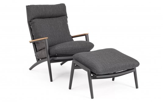 Fotel ogrodowy wypoczynkowy z podnóżkiem grafitowy IBISCO bizzotto