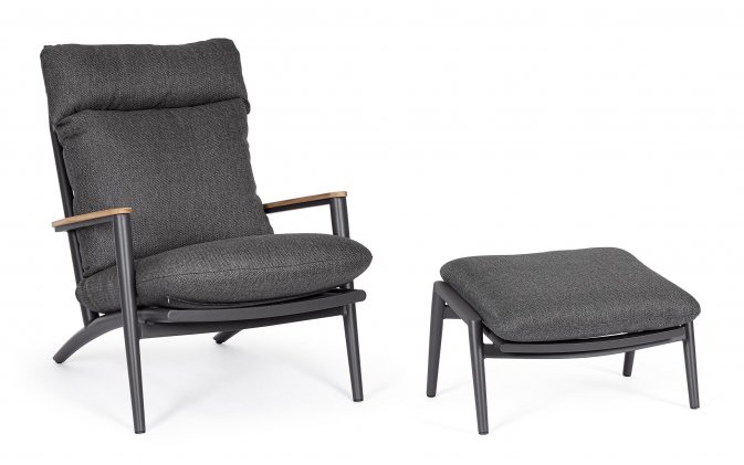 Fotel ogrodowy wypoczynkowy z podnóżkiem grafitowy IBISCO bizzotto