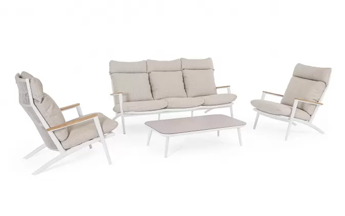 Komplet wypoczynkowy białobeżowy wysoki na taras IBISCO bizzotto