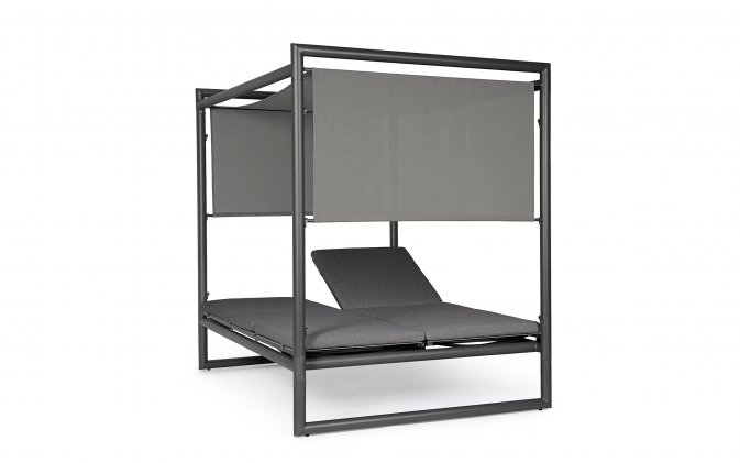 Dwuosobowe GRAFITOWE łóżko ogrodowe KONNOR aluminiowe z zadaszeniem