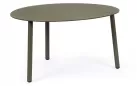 Oliwkowy owalny stolik kawowy na taras SPARKY 70x56 na 3 nogach bizzotto