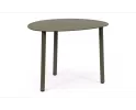 Oliwkowy owalny stolik kawowy na taras SPARKY 55x45 na 3 nogach bizzotto