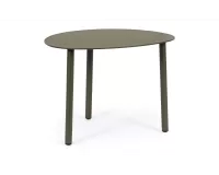 Oliwkowy owalny stolik kawowy na taras SPARKY 55x45 na 3 nogach bizzotto